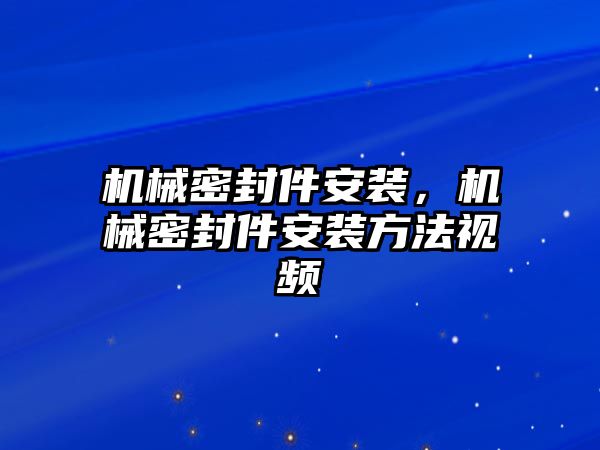 機械密封件安裝，機械密封件安裝方法視頻