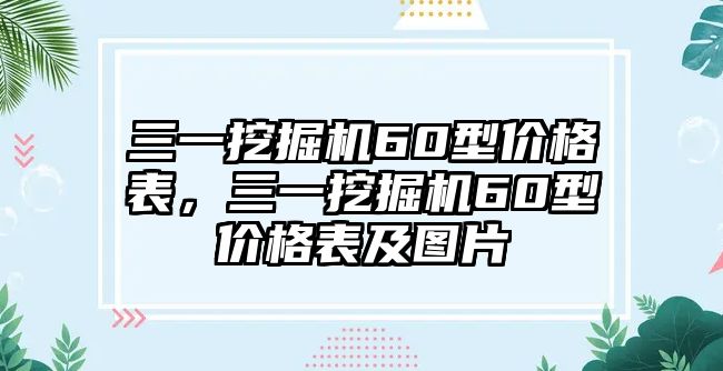 三一挖掘機60型價格表，三一挖掘機60型價格表及圖片