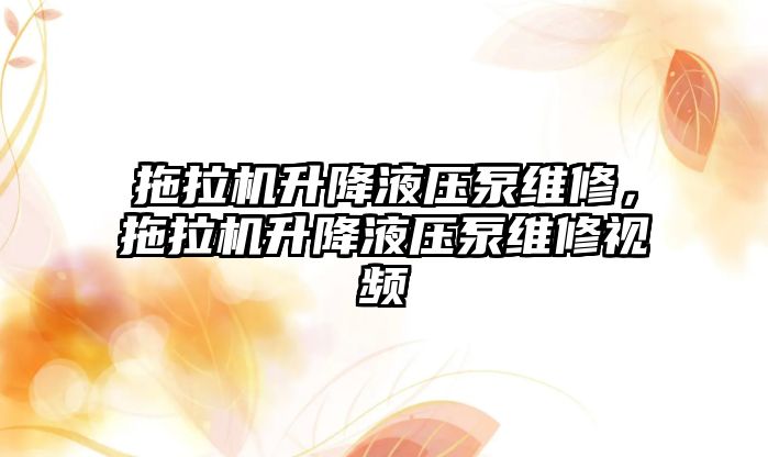 拖拉機升降液壓泵維修，拖拉機升降液壓泵維修視頻